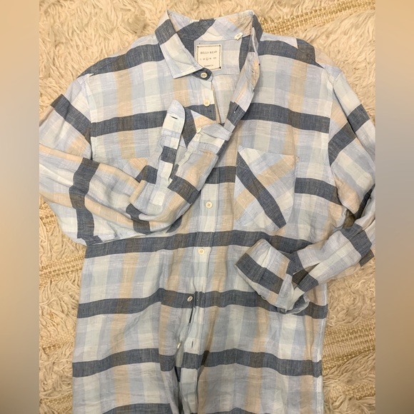 Billy Reid Linen Large Light Blue check shirt - Picture 1 of 3